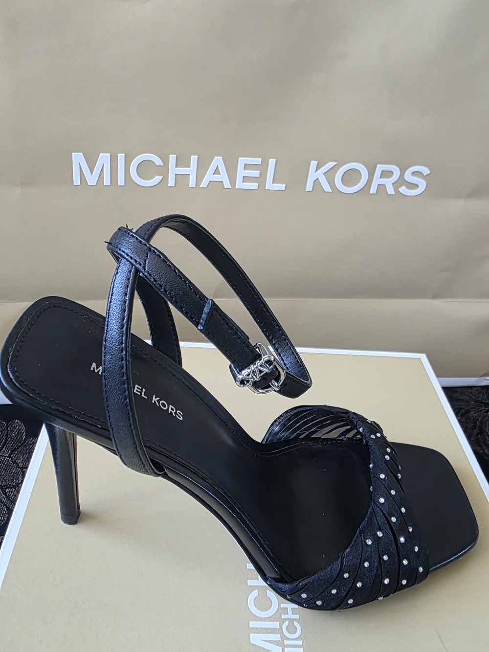 Michael Kors Black Studded Strappy High Heel Sandals